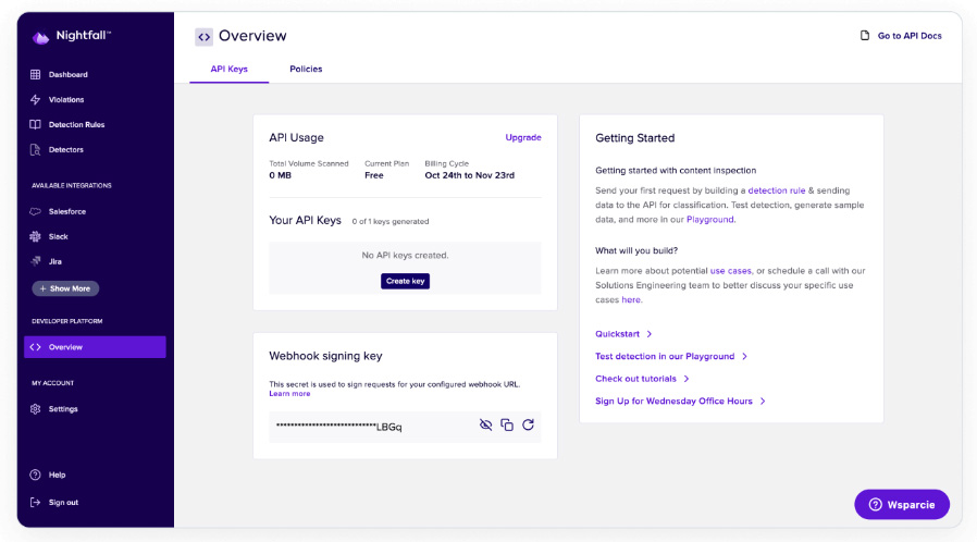A screenshot from the Nightfall AI data privacy tool.